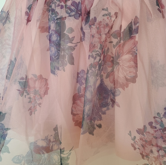 Zunie Denim Shirt Tulle Floral Dress, 7, Blue and Pink - Picture 3 of 6